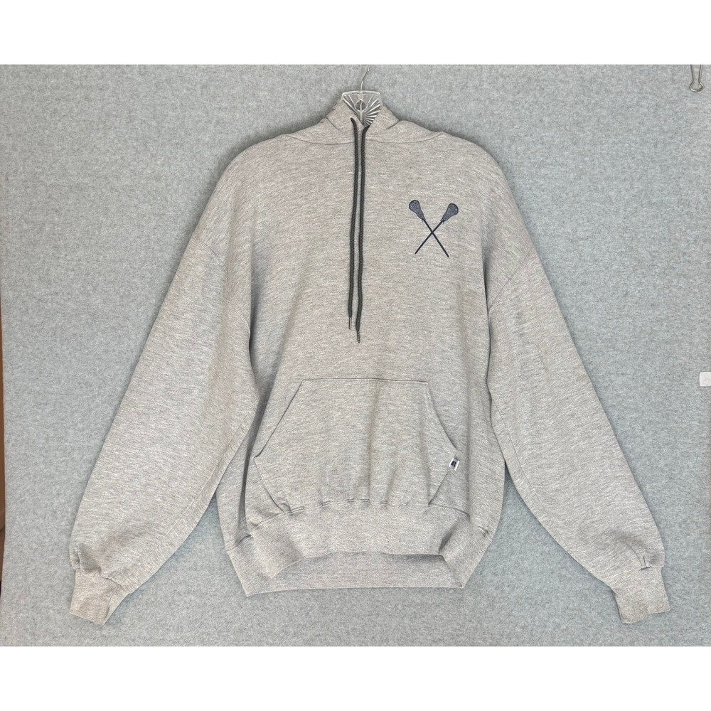 Russell Athletic Hoodie Mens Large Gray Lacrosse Graphic Pullover Sweatshirt